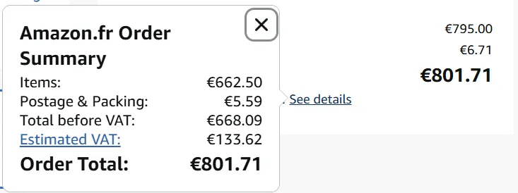Final price summary in the Amazon checkout with taxes and shipping costs listed separately